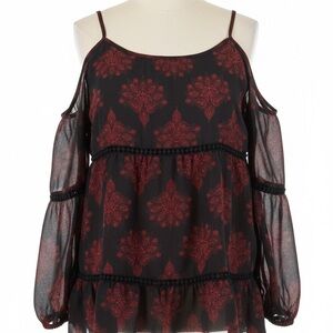 Paper Crane Black and Red Cold Shoulder Blouse